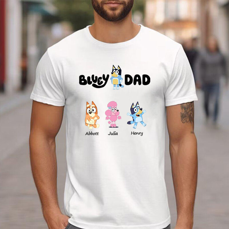 Personalized T-shirt Bluey Dad Custom Kids Cartoon Pattern Design Perfect Father's Day Gift