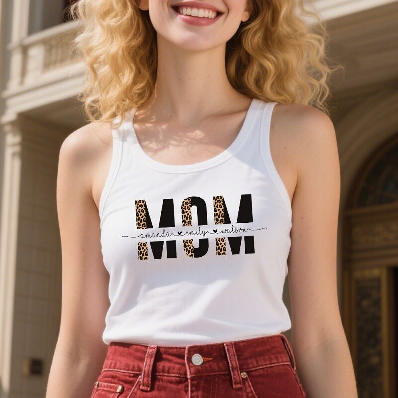 Personalized Tank Top Custom Names Leopard Print Mom Design Attractive Mother's Day Gift