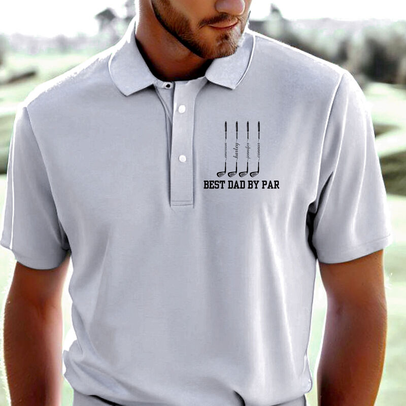 Personalized Name Embroidered Polo Shirt with Golf Clubs Pattern Funny Gift for Family