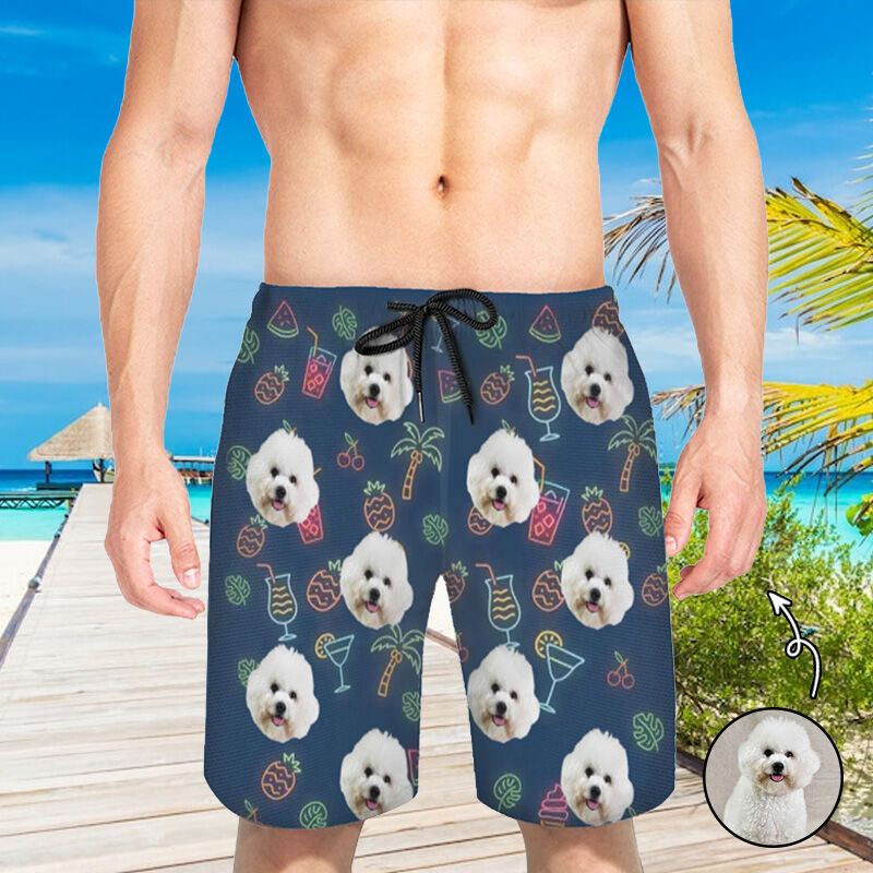 Personalized Picture Men's Beach Shorts with Drink Pattern Trendy Gift for Friends