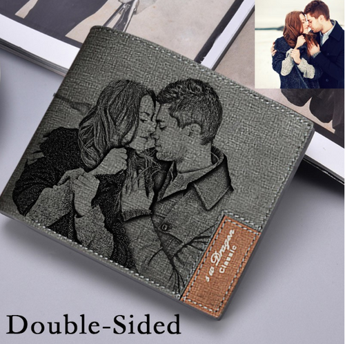 Personalisierte doppelseitige Foto-Geldbörse für Männer in Grau