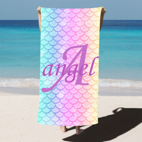 Personalized Name and Letter Beach Bath Towel Beautiful Present for Wife