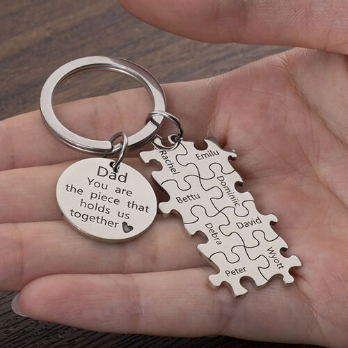 Personalized Name Puzzle Keychain Cool Gift for Dad "You Are The Piece"