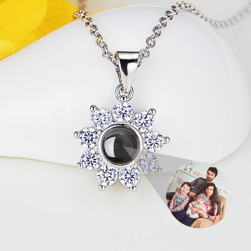 Sterling Silver Personalized Photo Projection Necklace to Families-Sun Flower
