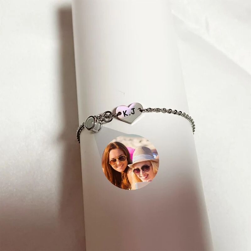 Personalized Initials Photo Heart Shaped Projection Bracelet Gift