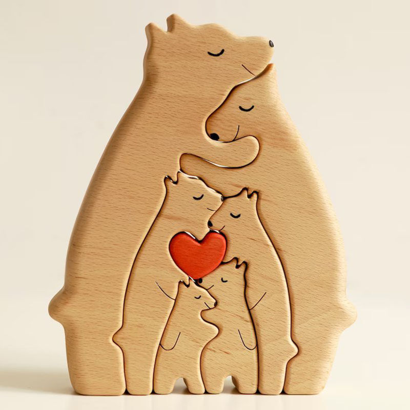 Personalized Wooden Cute Bear Custom Family Names Thanksgiving Gift