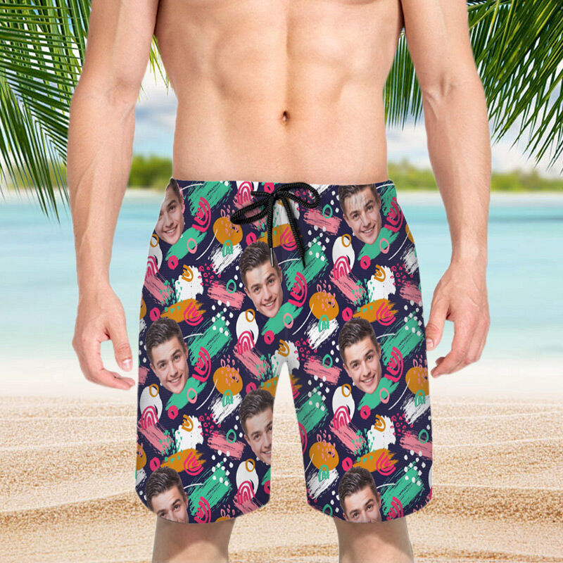 Personalized Picture Men's Beach Shorts with Cute Graffiti Pattern Best Present for Brother