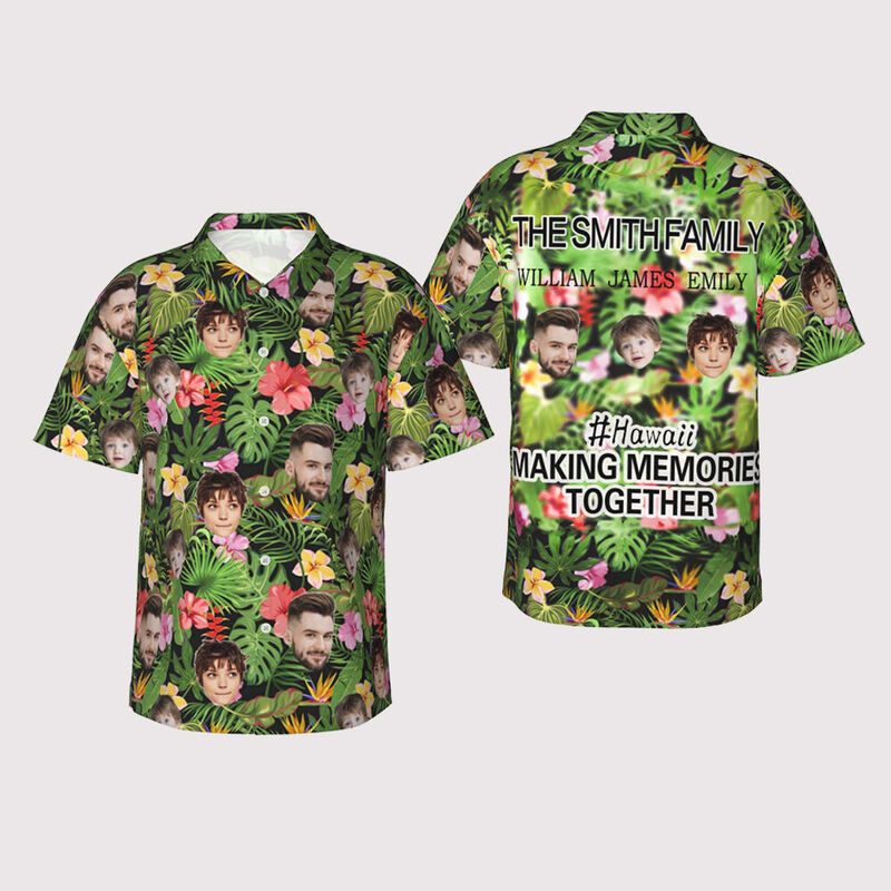 Camisa Hawaiana Personalizada Vibraciones Tropicales Foto de Familia Cara Personalizada Camisa Unisex