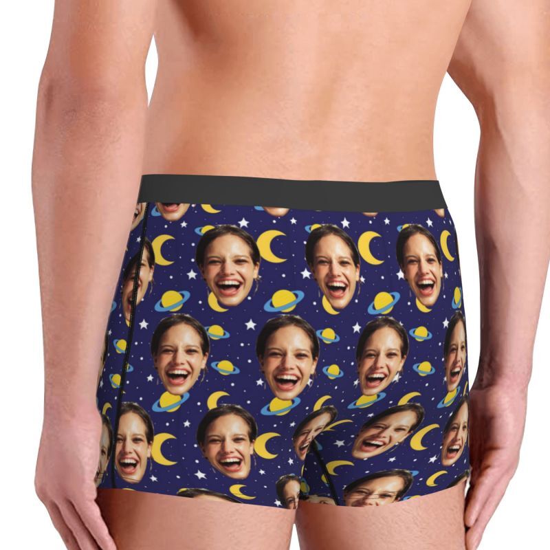 Boxer personnalisé avec photo pour homme avec motif de lune, meilleur cadeau pour petit ami