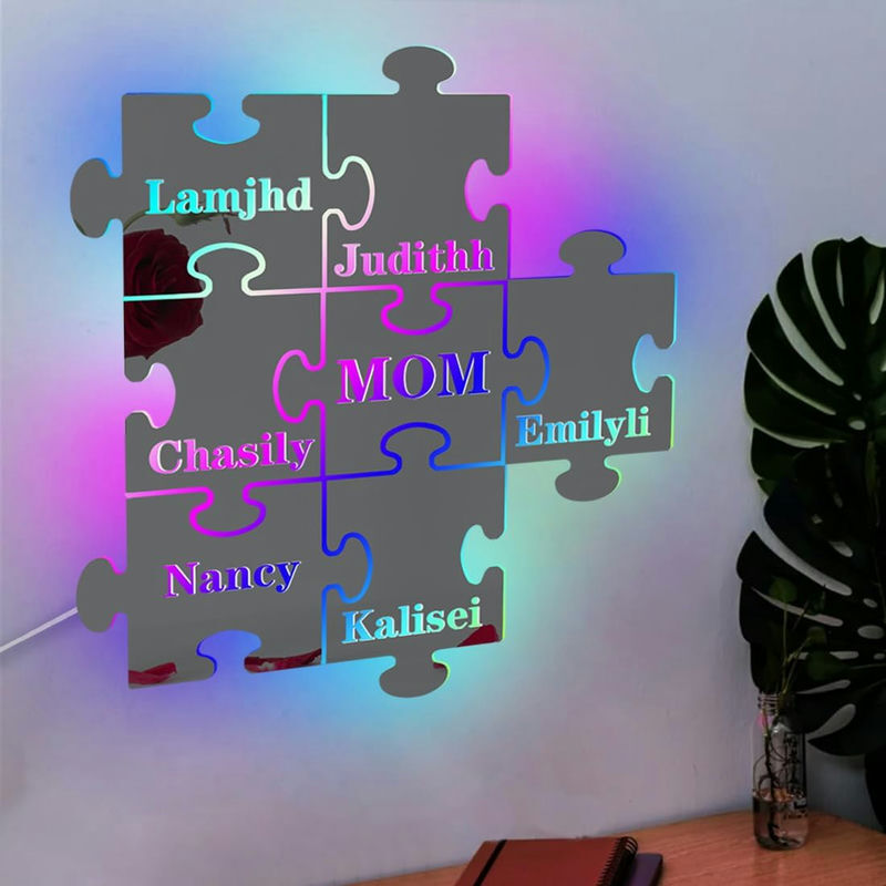 Personalized Puzzle Mirror Light With Name Group Number Warm Gift For Mother's Day