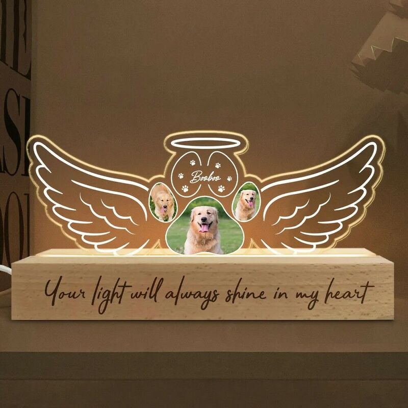 Personalized Led Light With Wings Shape Customized Picture Commemorative Gift For Dogs