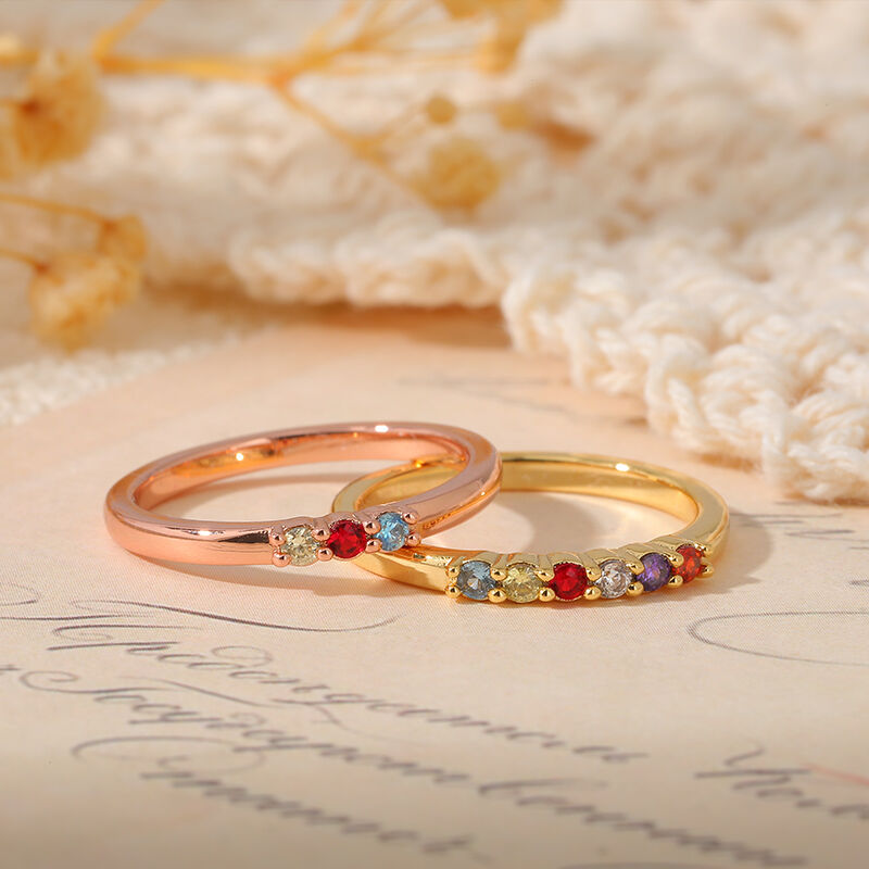 Bague personnalisée à 2 pierres de naissance Cadeau exquis pour la fête des mères
