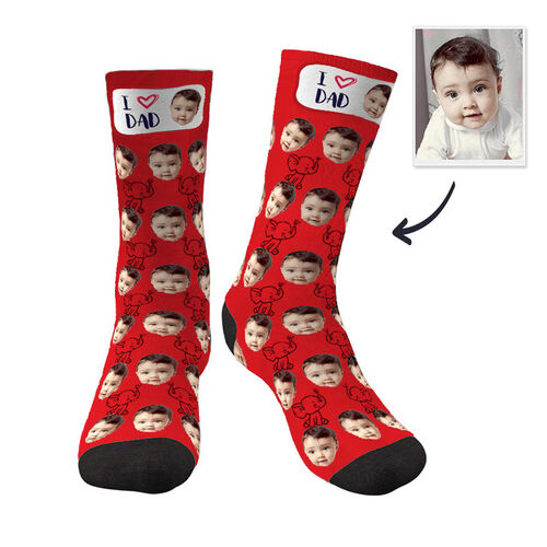 Individuelle Gesicht Foto Socken Bedrucken mit kleinem Elefanten & I Love DAD