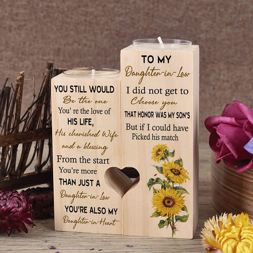 "To My Daughter in Law from The Start You're More Than Just A Daughter "Personalized Wooden Candle Holder