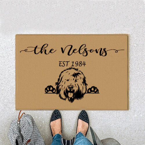 Personalized Sheep Dog Doormat with Lettering Cute Gift