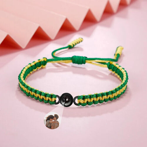 Personalized Round Projection Bracelet Red and Green Mixed Braided Rope for Christmas