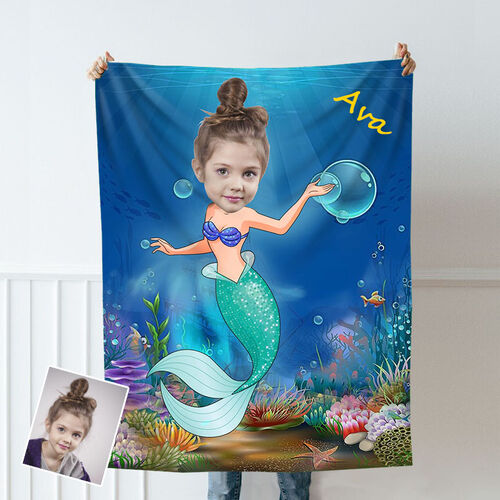 Personalized Custom Photo Blanket Mermaid Image Coral Fleece Blanket