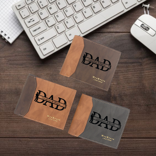 Personalized Stitched Matte Men's Wallet Custom Children Name and DAD Lettering for Dad