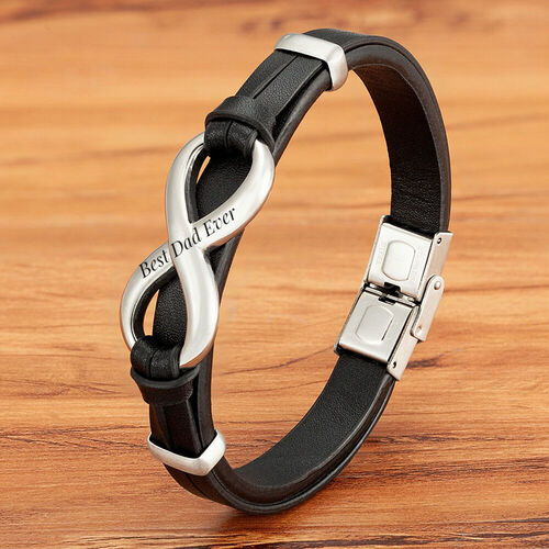 Personalized Leather Wireless Symbol Men's Bracelet for Best Dad
