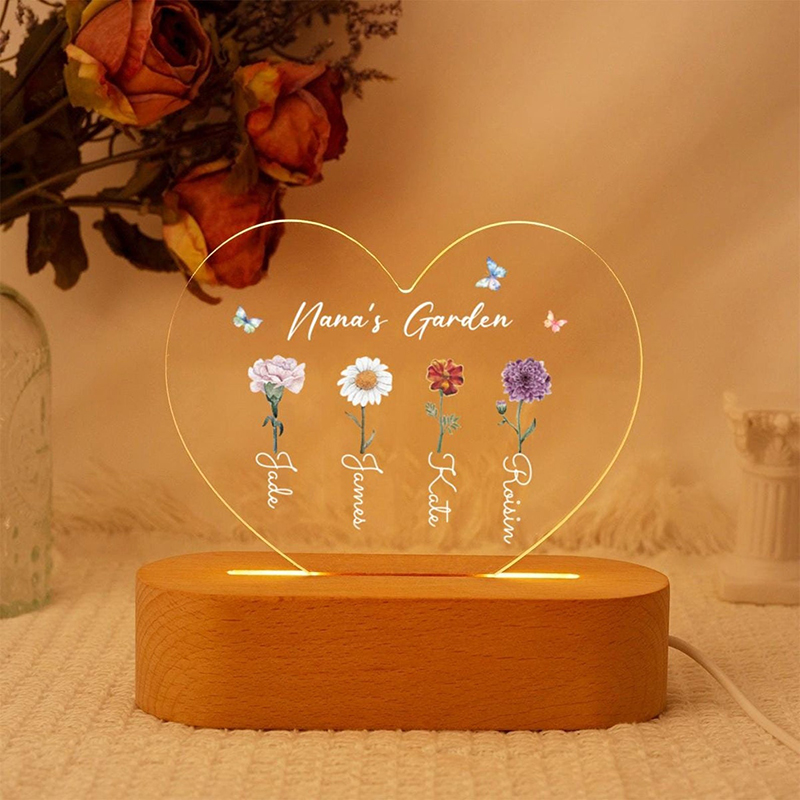 Personalized Name Night Light with Custom Birthflower Exquisite Present for Mother's Day