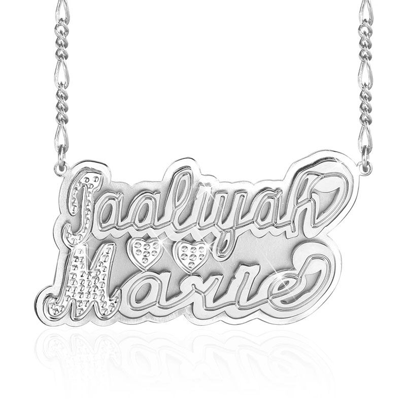 Two Tone Personalized Name Necklace with Two Hearts