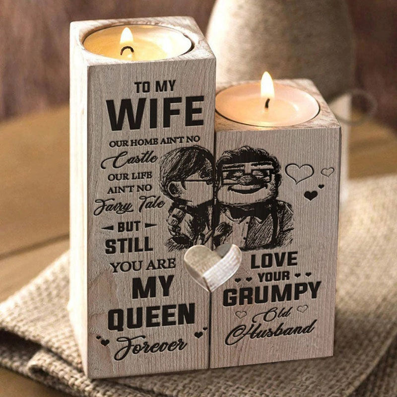 Candelero personalizado de madera hecho a mano para esposa regalo para pareja