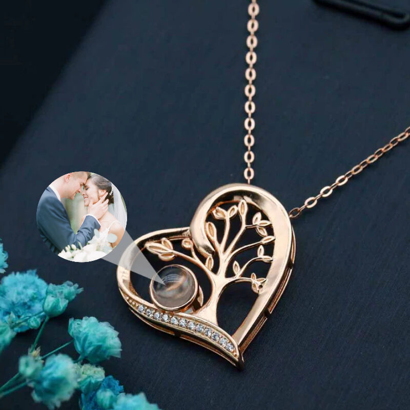Personalisierte Kleiner Baum Foto Projektion Halskette Geschenk Sterling Silber