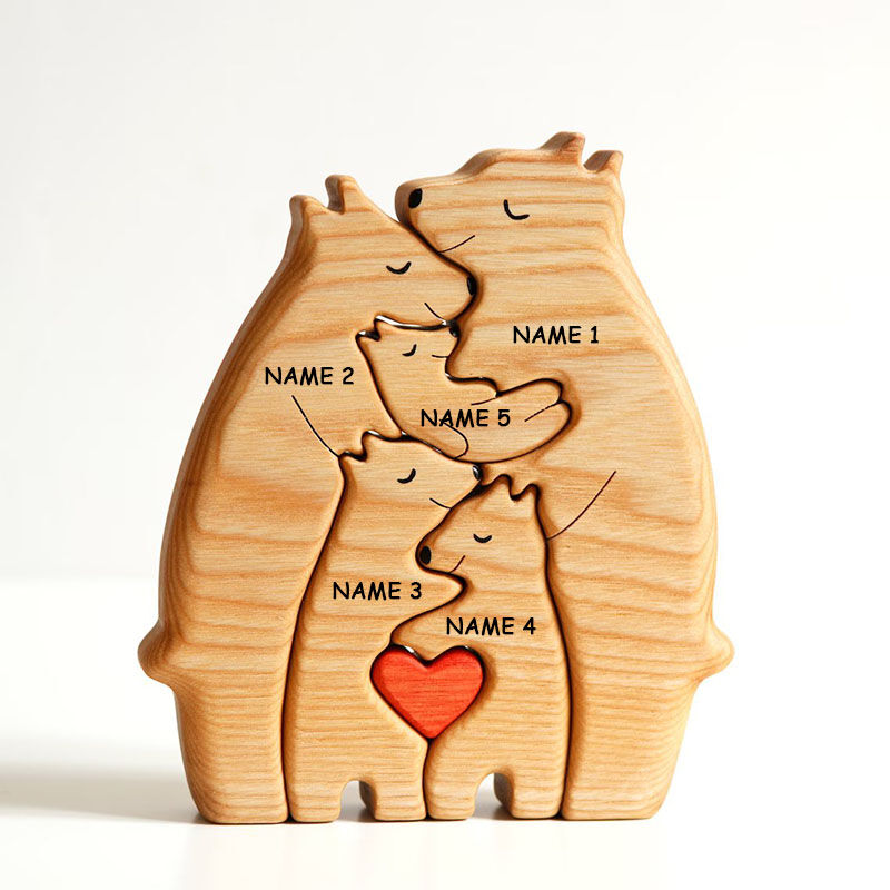 Personalized Custom Names Bear Family Wooden Puzzle Memorial Gift