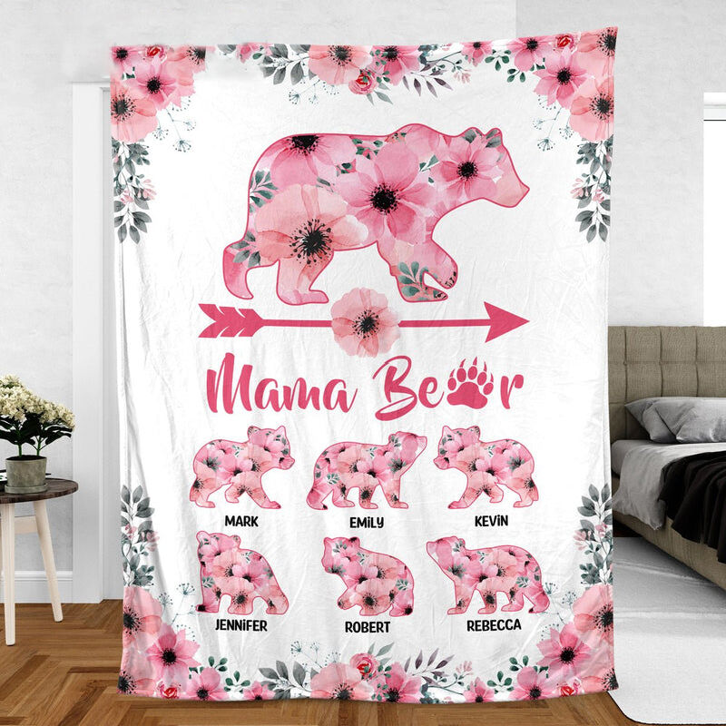 Personalized Name Blanket with Cute Pink Bear Pattern Creative Gift for Mother