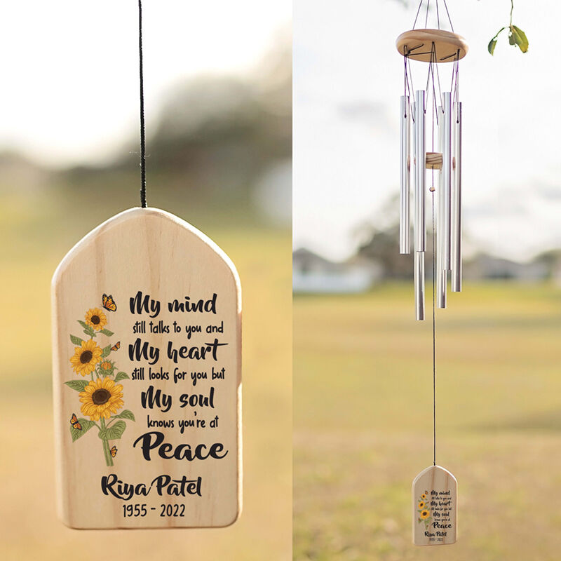 Custom Wind Chime My Mind Still Talks To You with Sunflowers Design Memorial for Loved One