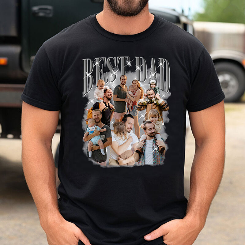 Personalisiertes T-Shirt Best Dad mit individuellem Foto Retro-Stil Design Perfektes Geschenk für den Vater