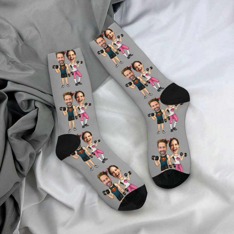 "Fitness Master" Personalized Face Socks Sports Mid-Calf Socks for Couples