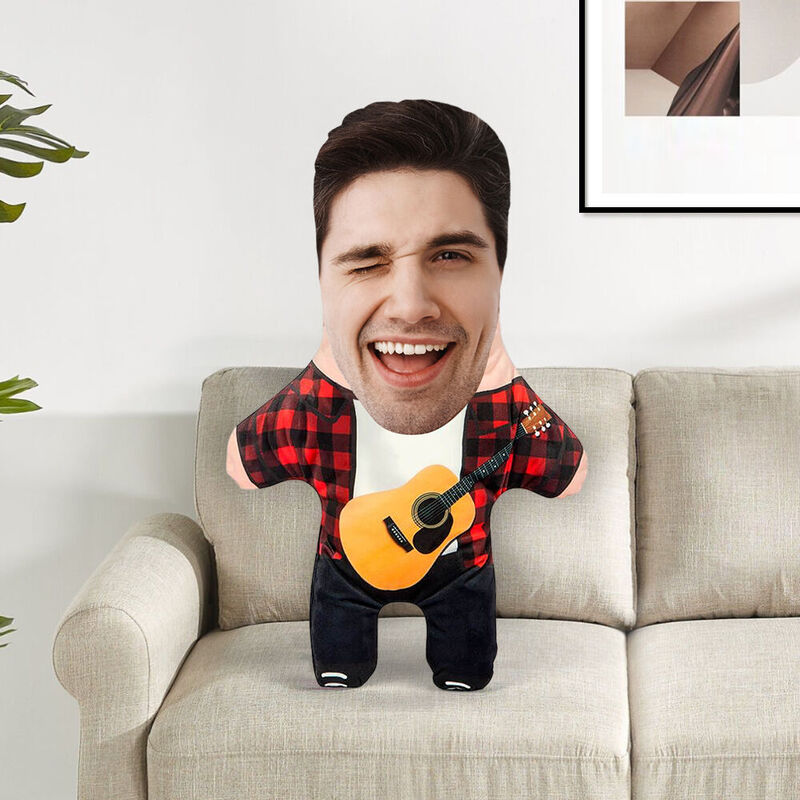 Custom Face Pillow Guitar Guy Idea Picture Cushion Birthday Gift for Him