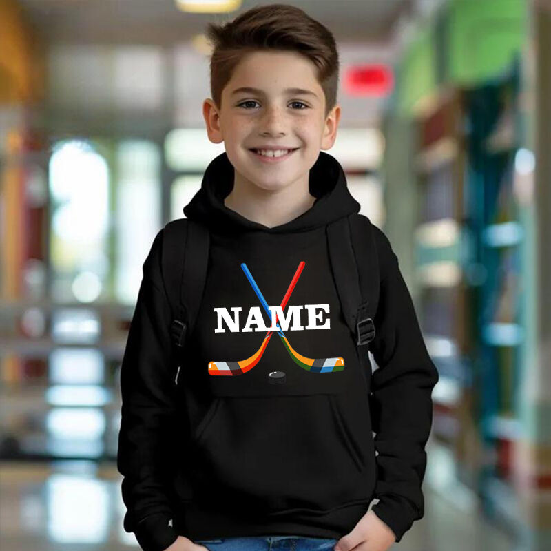 Personalized Kids Hoodies With Customized Name Tape Hockey Graphics For Sports Fanatics