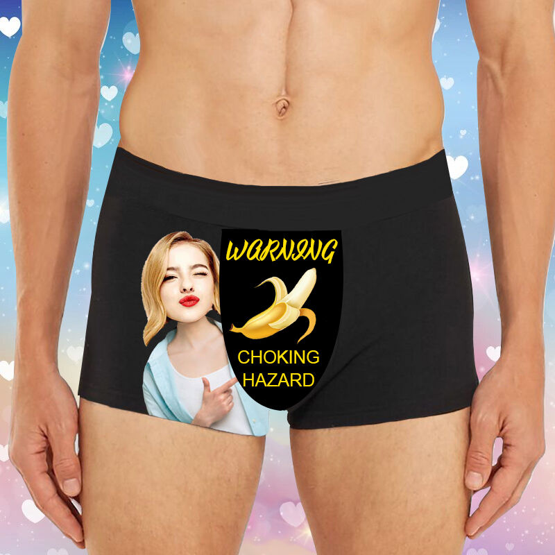 Personalized Photo Men's Underwear Boxer Briefs with Banana Pattern Funny Present for Husband