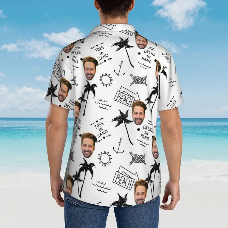 Chemise hawaïenne personnalisée avec photo Dessin au crayon Manches courtes Cadeau de vacances pour hommes