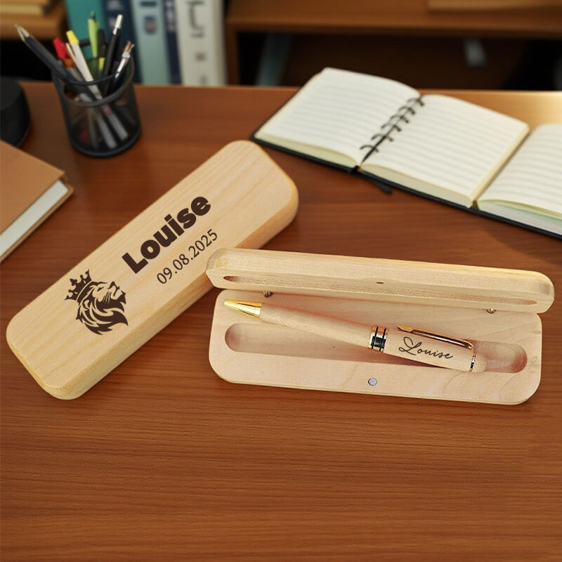 Personalized Pen Wooden Box Elegant Lion King Custom Message Design Perfect Gift for Him Friend