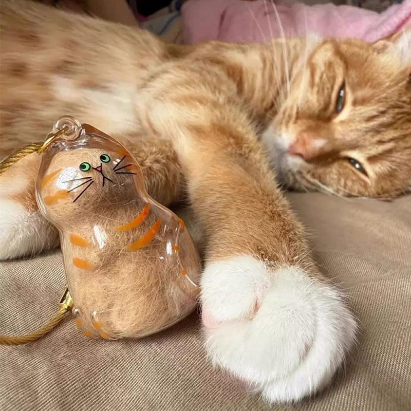 キーホルダー 猫 遺毛 抜け毛 収納 透明ボトル メモリアルグッズ