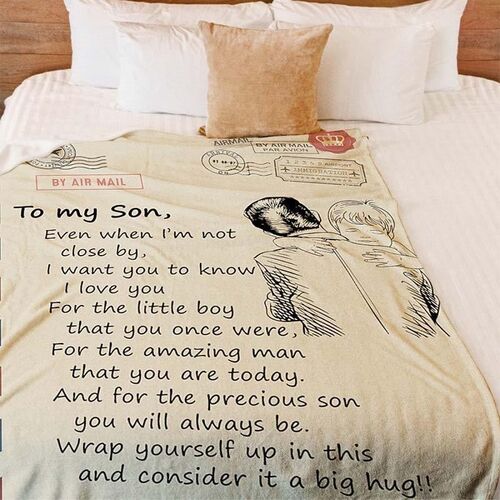 Personalized Air Mail Soft Letter Blanket to Son Big Hug from Dad