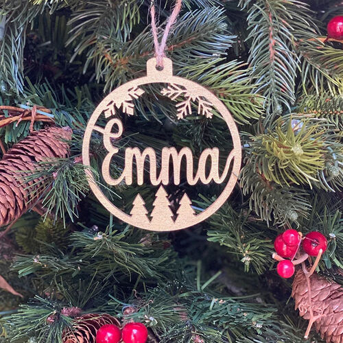 Personalized Name Round Wooden Snowflake Pine Christmas Decoration