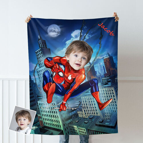 Personalized Customized Photo Blanket Anime Cartoon Character City High Altitude Background Flannel Blanket Gift