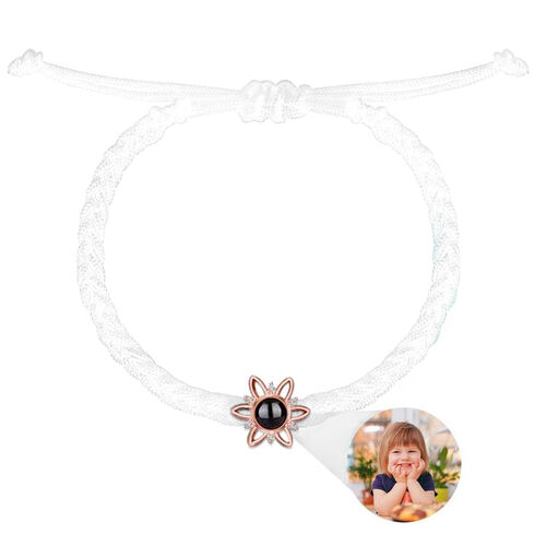 Personalized Flower Shape Photo Projection White Braided Bracelet for Kid
