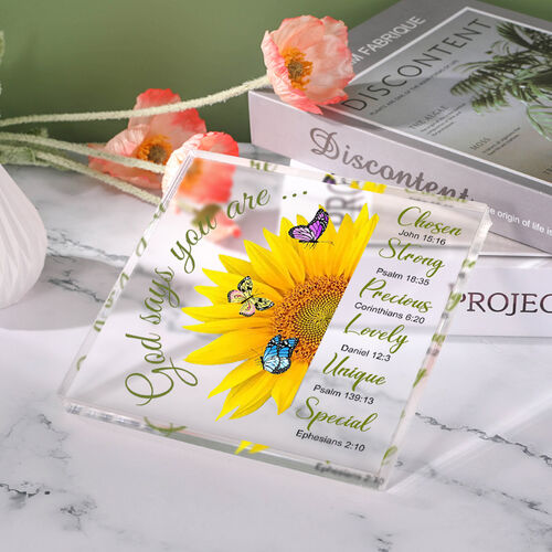 Gift with Sunflower Pattern "God Says You Are Chosen" Square Acrylic Plaque