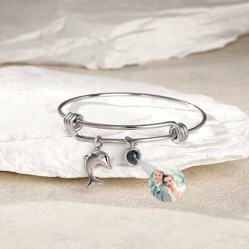 Personalized Projection Photo Bracelet with Adorable Dolphin Charm