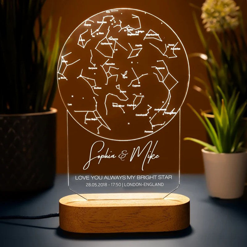 Personalized Wooden Round Acrylic Custom Star Chart Light for Couple