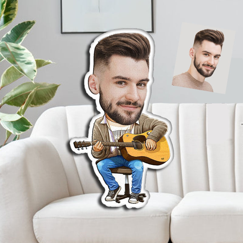 Individuelles Gesichtskissen Gitarre spielen 3D Porträt Personalisiertes Fotokissen Lustige Geschenke für Männer