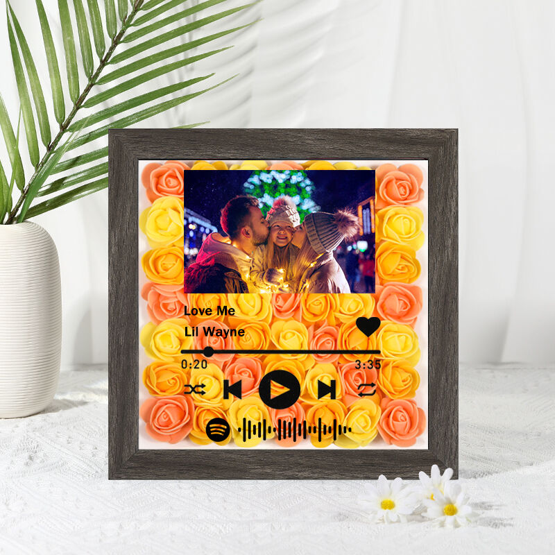 Custom Rose Flower Frame Box Gift with Spotify Playlist Code Wedding Gift