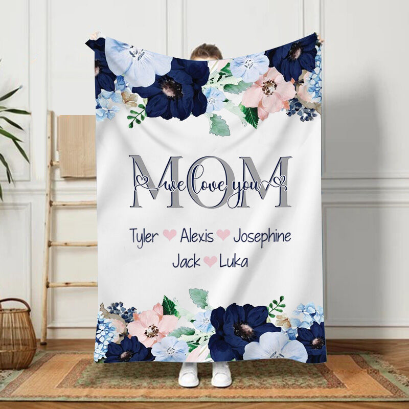 Personalized Name Blue Flowers Pattern Blanket Mother's Day Gift