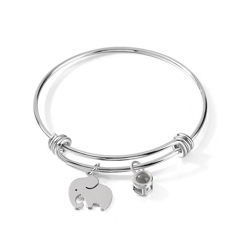 Personalized Projection Photo Bracelet with Cute Baby Elephant Charm for Kids