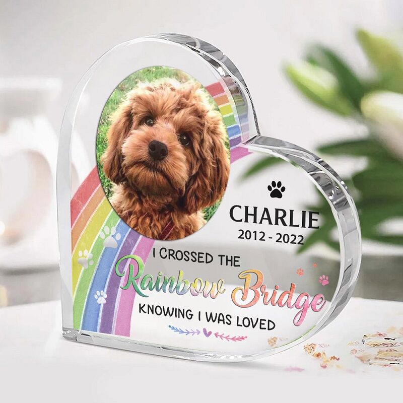 Personalized Acrylic Photo Plaque I Crossed The Rainbow Bridge Knowing I Was Loved Memorial Gift for Pet Lover